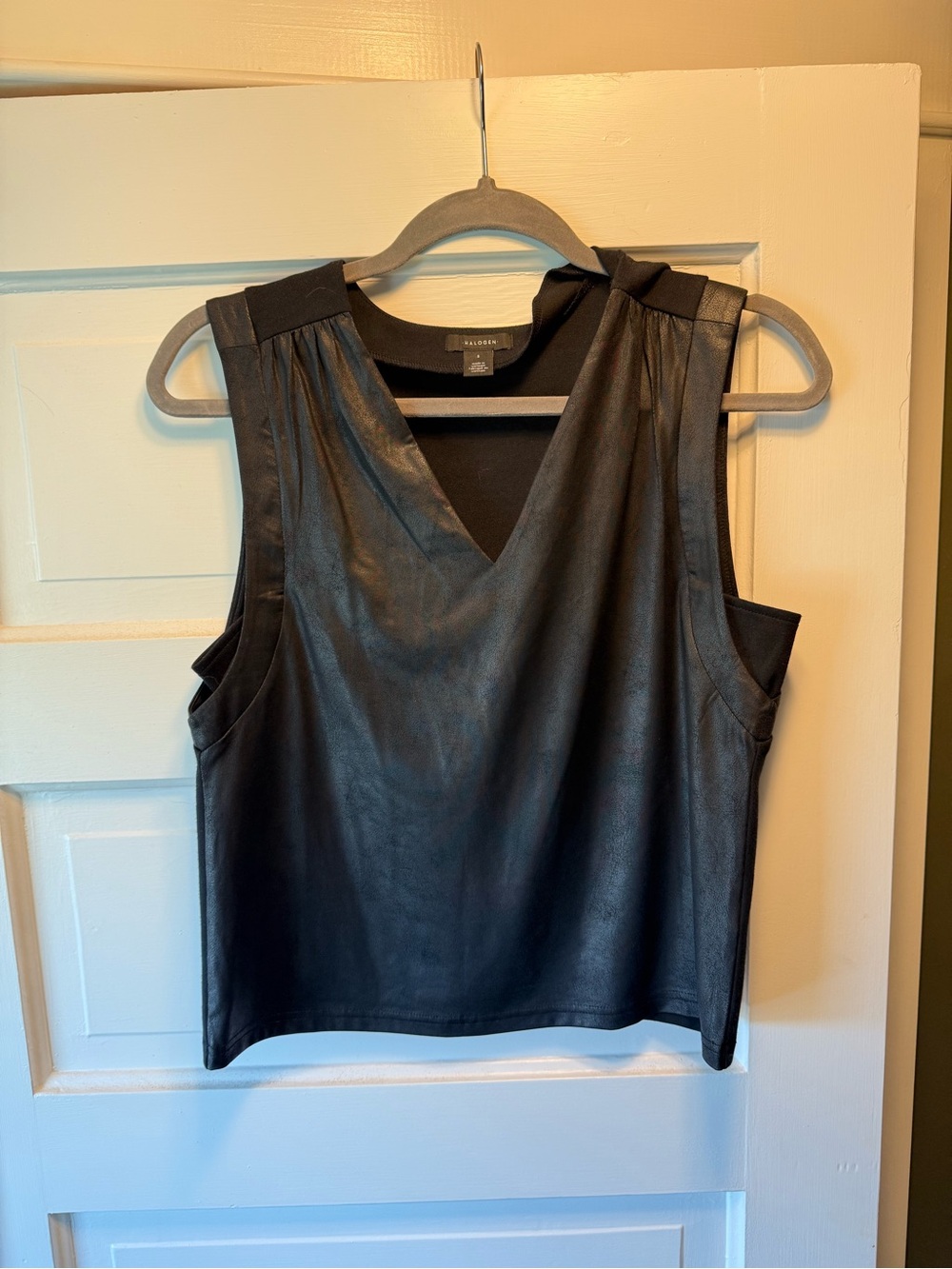 Halogen Black Faux Leather V-Neck Sleeveless Tank